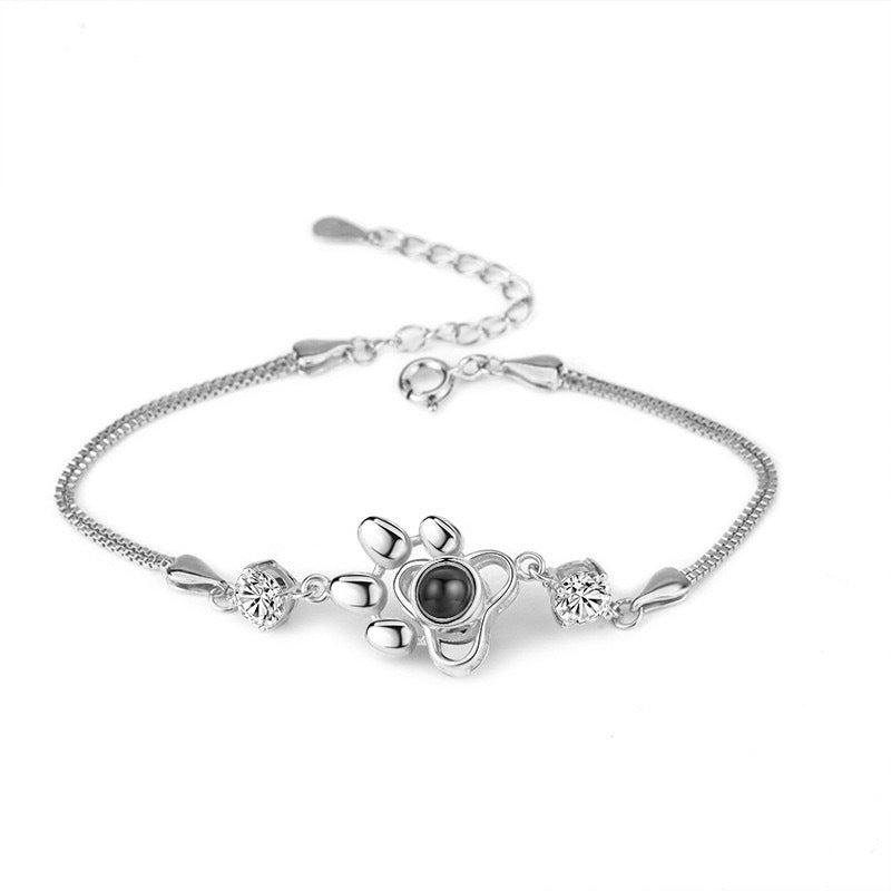 S925 Sterling Silver Pet Dog Claw Languages Photo Projection Bracelet