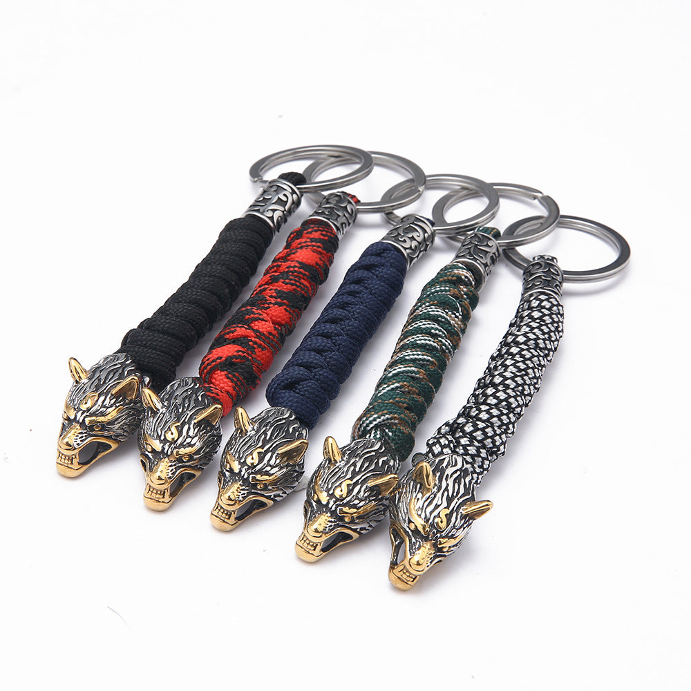 Llavero de acero inoxidable con tejido de cuerda