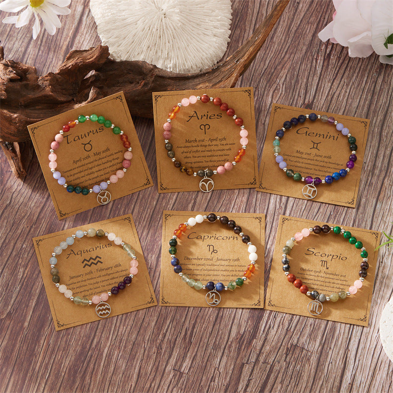 Pulsera de amatista con cuentas y doce constelaciones