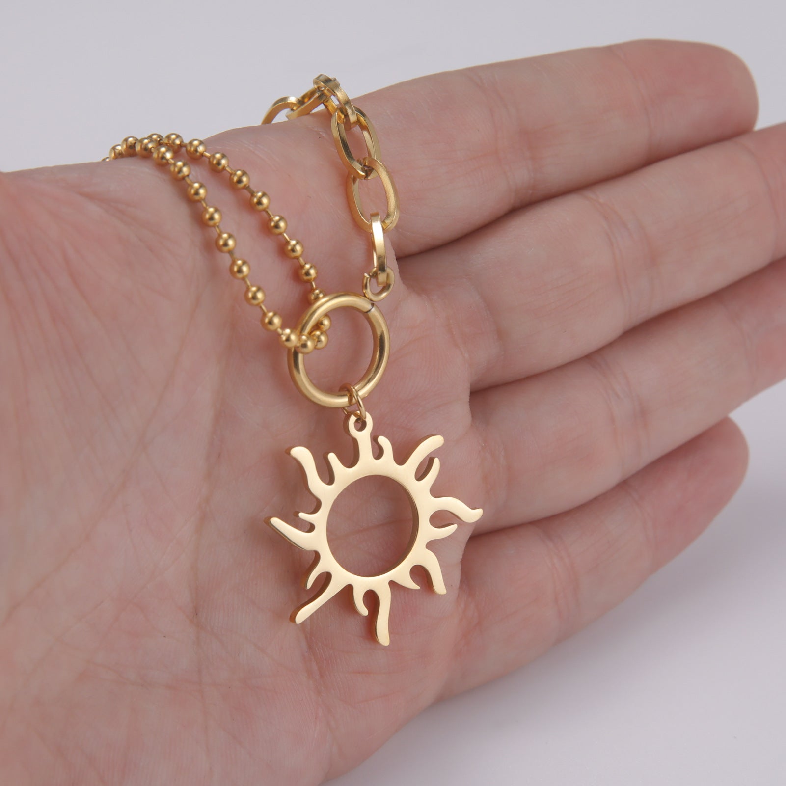 Titanium Steel Sun Pendant Necklace Clavicle Chain