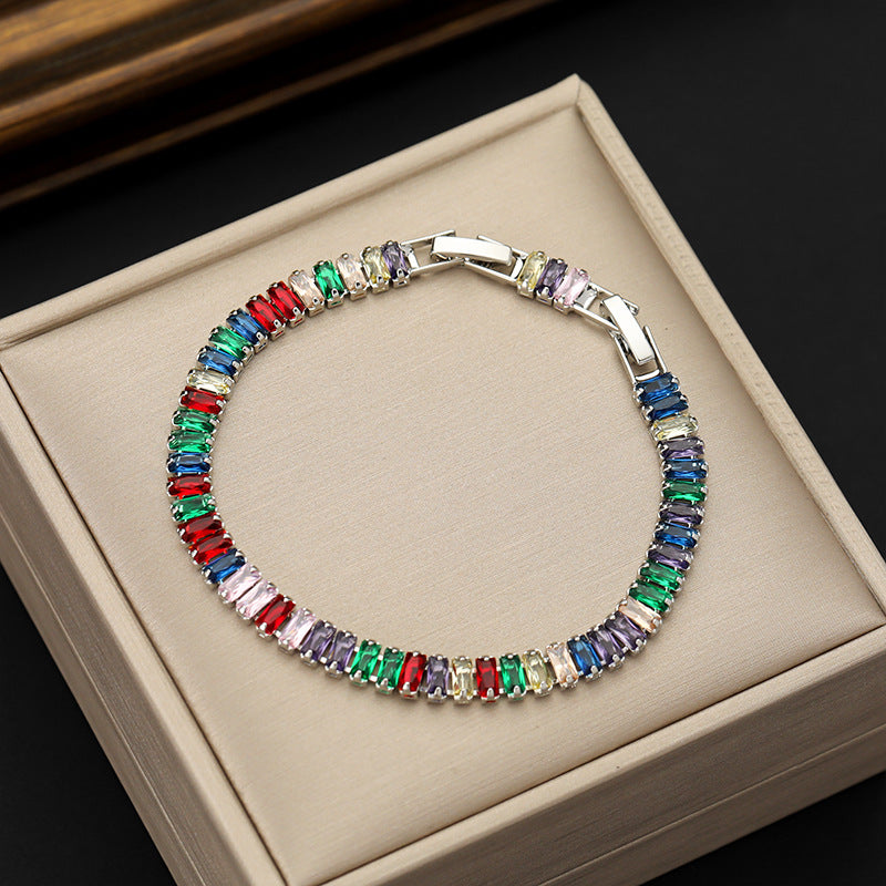 Rectangular Zircon Bracelet Extended Buckle Adjustable Length Tennis Chain
