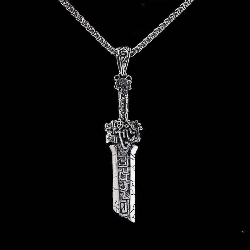 Collar de espada antigua, moda masculina de moda, colgante de plata tailandesa, joyería de plata con personalidad