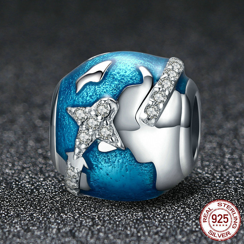 Damen-Anhänger mit Weltkugel aus Sterlingsilber und losen Perlen