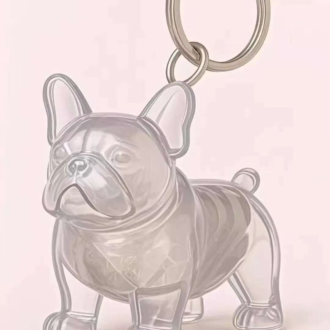 Llavero transparente para almacenamiento de pelo de mascota con colgante de bola peluda