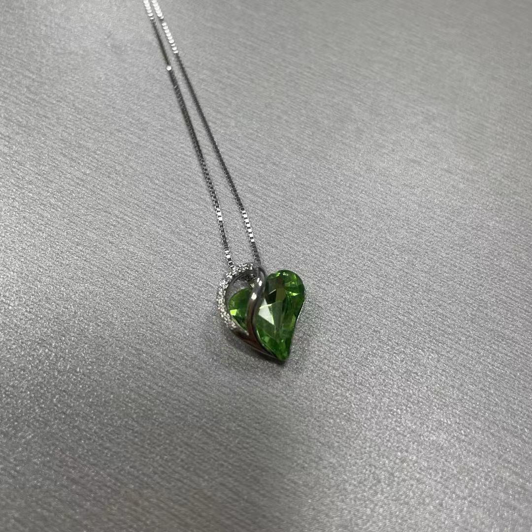 Sterling Silver Geometric Heart Shape Colorful Crystal Pendant Necklace For Women