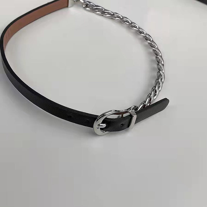 Punk Titan Stahl Cuban Chain Lederhalsbänder für Damen