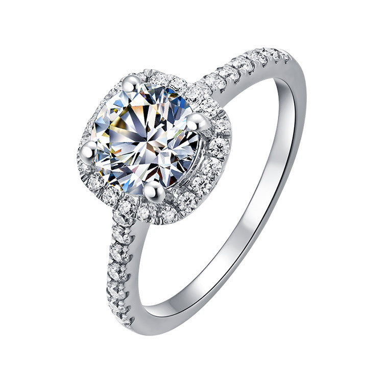 Anillo de mujer de moissanita de 1 quilate con diamante redondo de lujo, anillo cuadrado de princesa