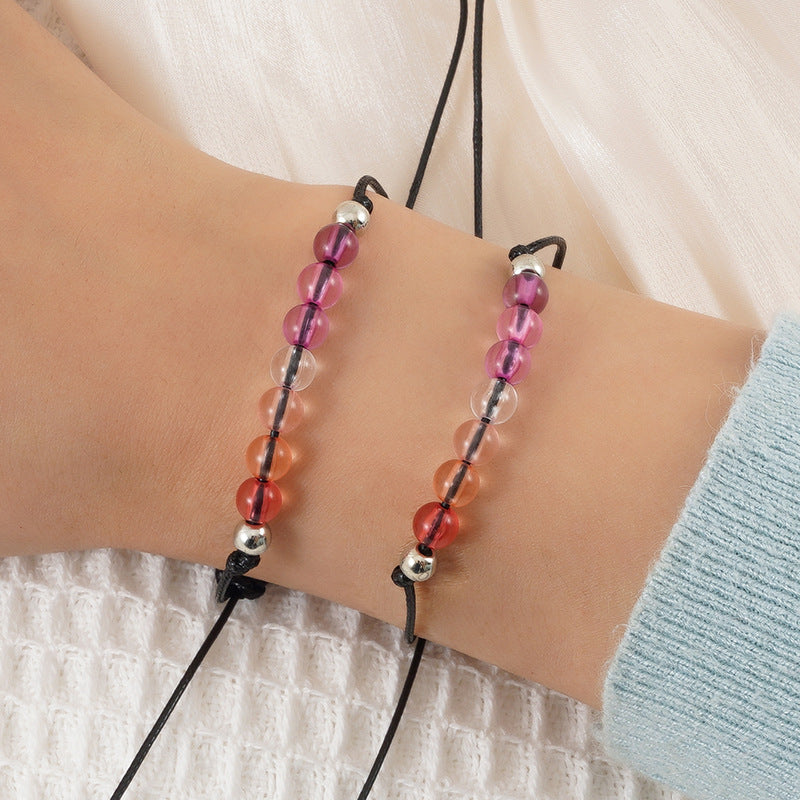 Pulsera de tarjeta para pareja bisexual con cuentas de colores, pulsera ajustable de bolas acrílicas tejidas para mujer