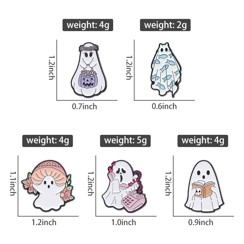 Broche de metal con forma de fantasma bonito de Halloween, accesorios de dibujos animados