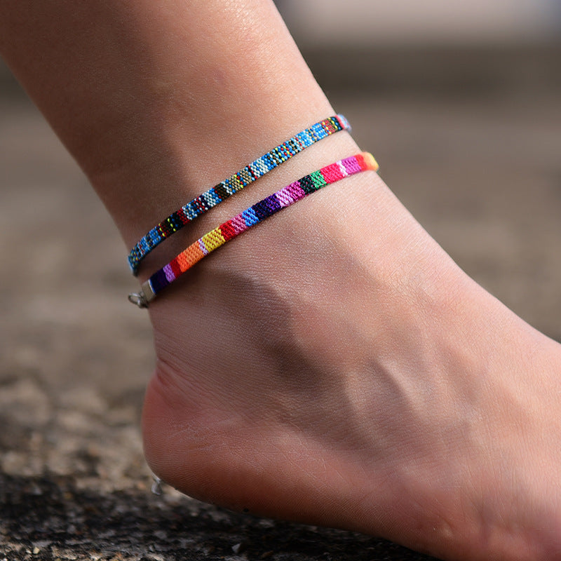 Pulsera de tobillo bohemia de cadena, de hilo, hecha a mano