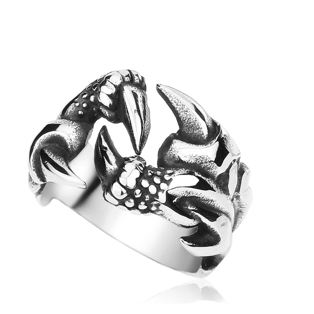 Anillo dominante de garra de dragón abierto para hombres, joyería punk cromada, anillos de fiesta con garra de dragón de acero de titanio para hombres
