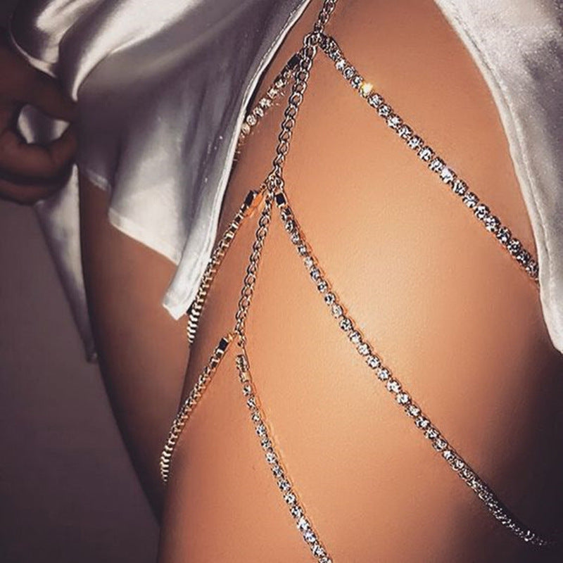 Cadena de pierna con borla de diamantes de imitación multicapa para mujer