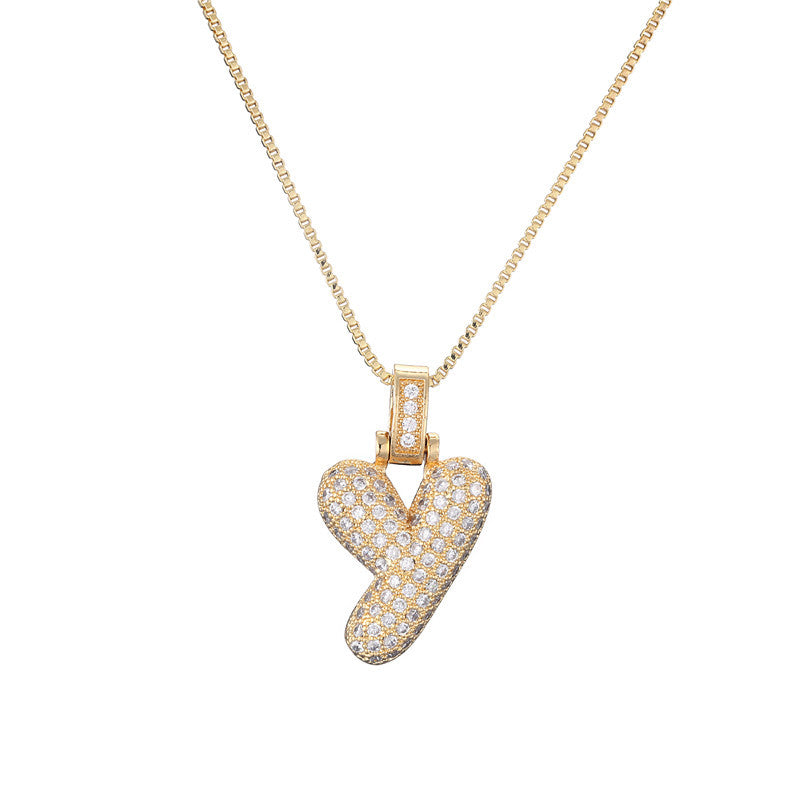 Schlüsselbeinkette Kupfer Mikro-intarsierte Zirkon 26 Buchstaben-Anhänger-Halskette für Frauen Geburtstag Schmuck Geschenke