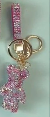 Llavero de oso de peluche con dibujos animados y diamantes de imitación para mujer