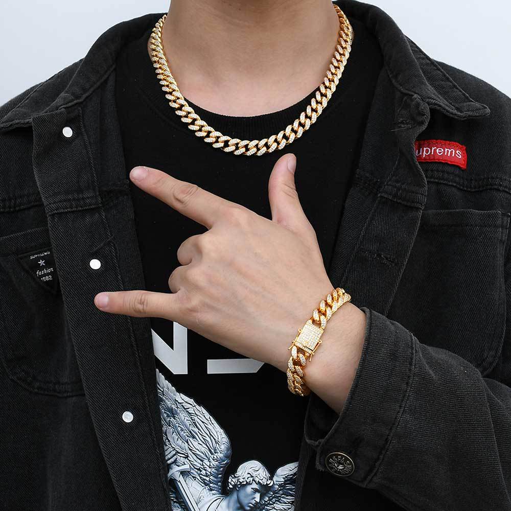 Hip-Hop-Schmuck 12mm Vollstrass Cuban Kette Echt Vergoldet