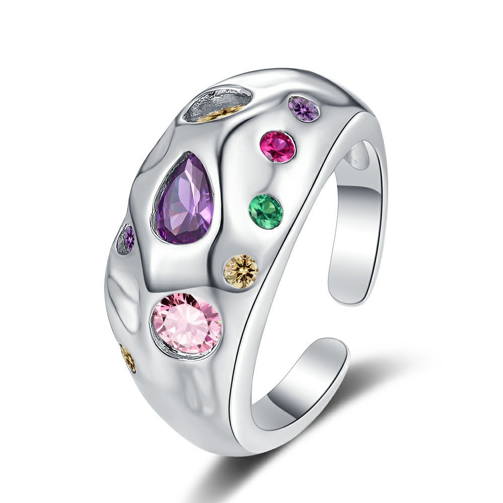 Bunte Strass-Ringe für Damen, Temperament, Nischen-Luxus, offener Ring