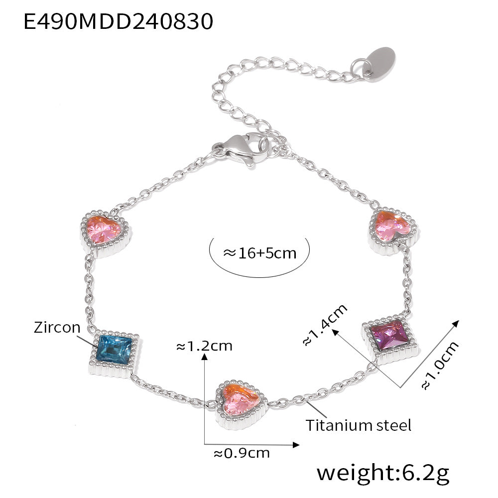 Gold Love Square Zircon Bracelet Light Luxury