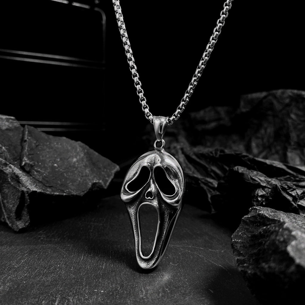 Collar de acero inoxidable con colgante de calavera gritando y personalidad