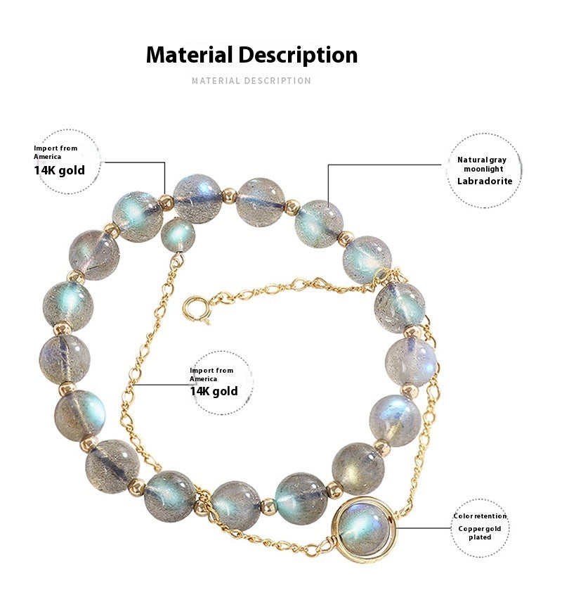 Natural Gray Moonstone Labradorite Crystal Bracelet For Women