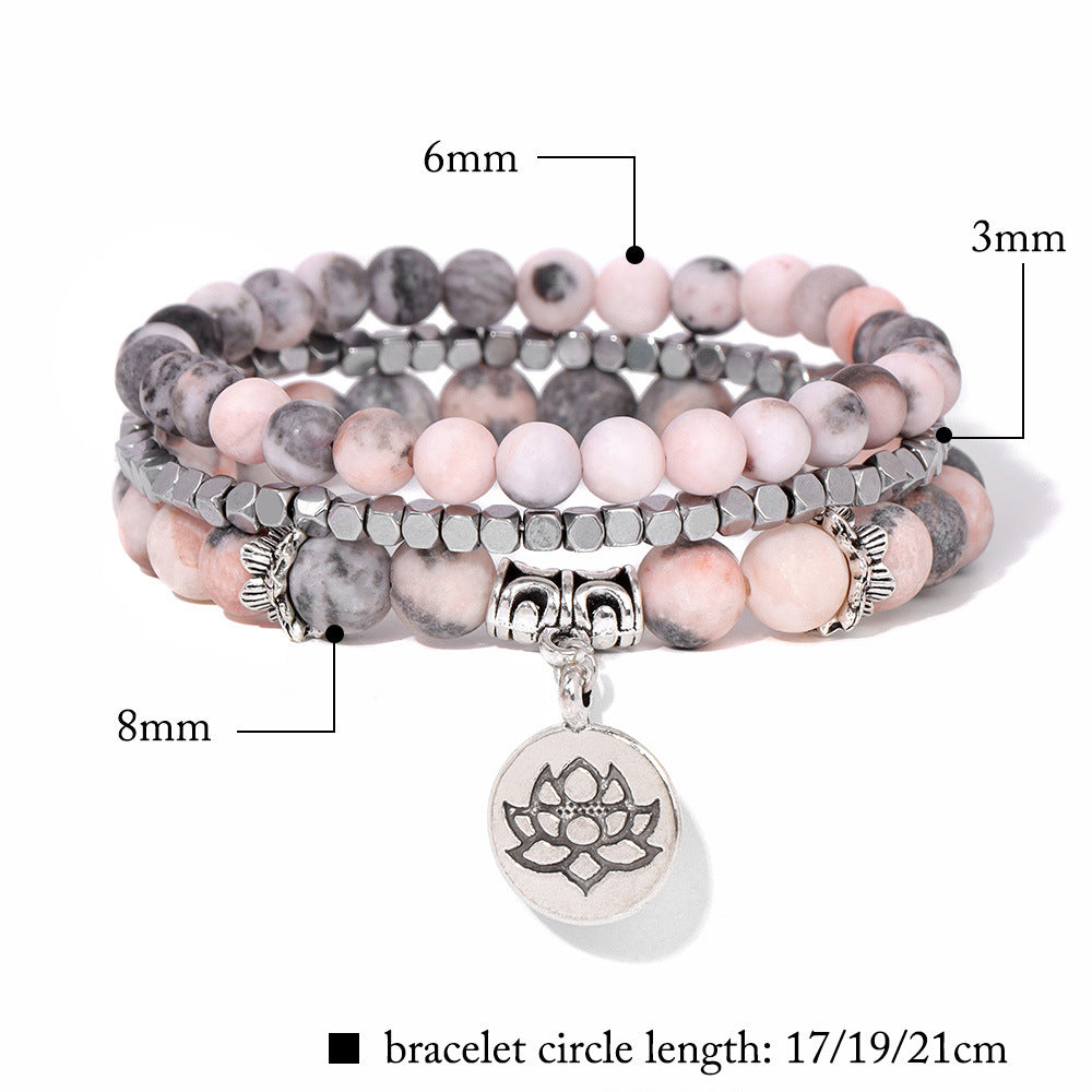 Natural Stone Beads Bracelet Female Lotus Pendant