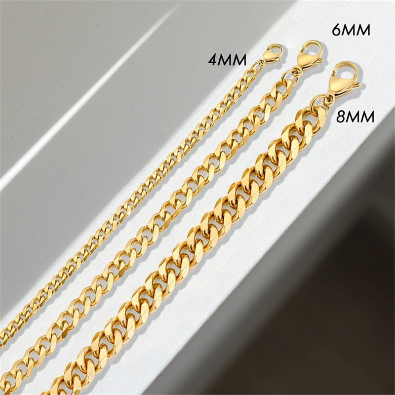 Stainless Steel Necklace 14K Gold Plated Cuban Chain Clavicle Chain
