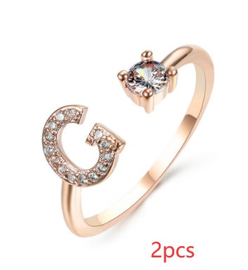 Nuevo Diseño Anillo Ajustable con Letra Inicial 26 Joyería de Moda para Mujeres Joyería Simple y Elegante