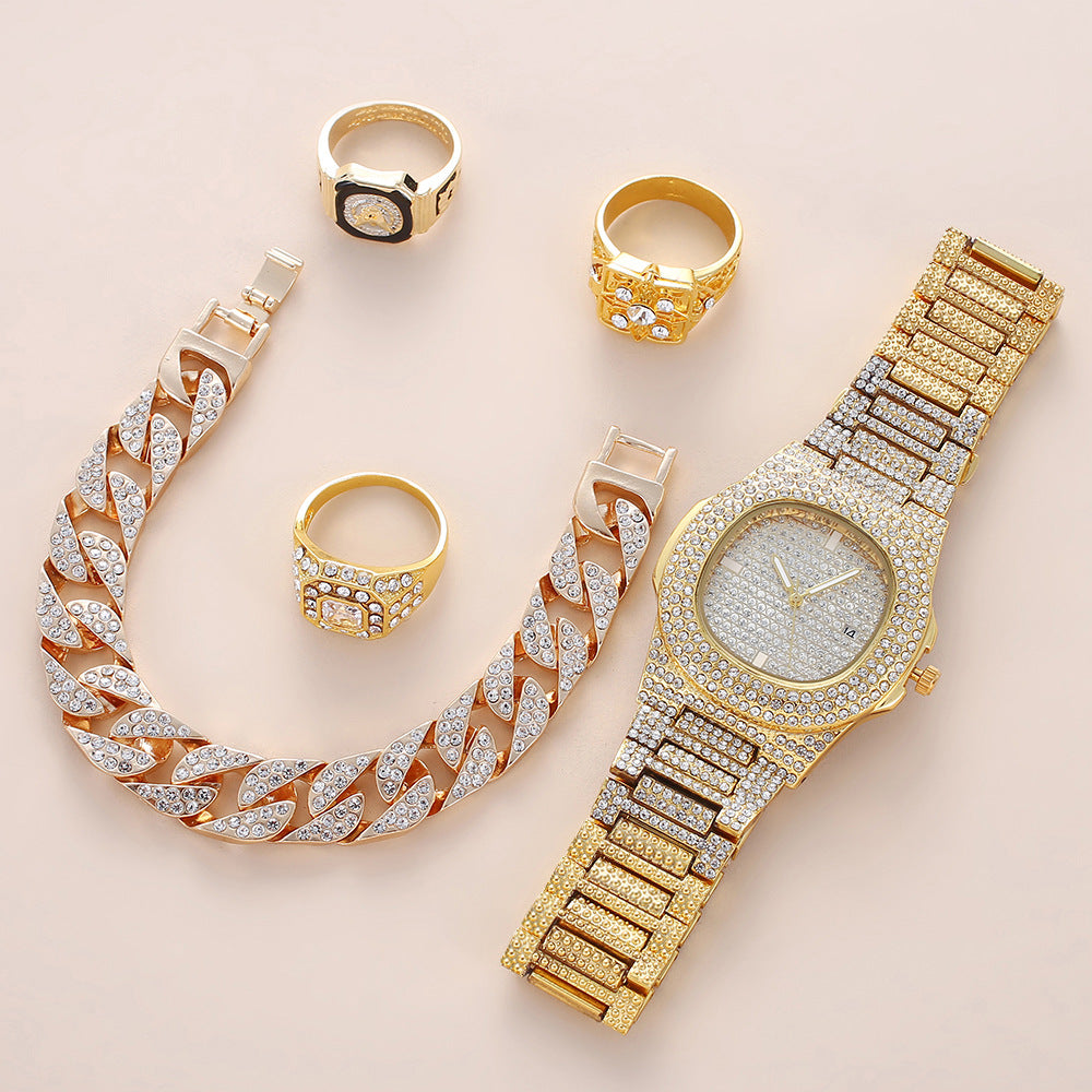 Vater Diamantbesetztes Kalender-Disc-Armbanduhrring-Mode-Temperament-Set Geschenkbox