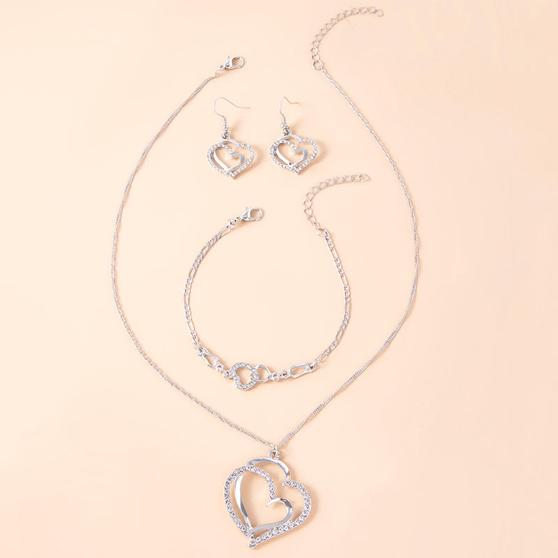 Romantisches Kristall-Herz-Schmuckset Armband Halskette Ohrringe für Damen