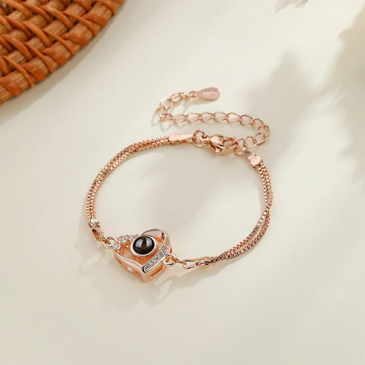 Pulsera Corazón de Melocotón de Lujo de Entrada de Temperamento a Juego con Doble Capa