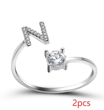 Nuevo Diseño Anillo Ajustable con Letra Inicial 26 Joyería de Moda para Mujeres Joyería Simple y Elegante