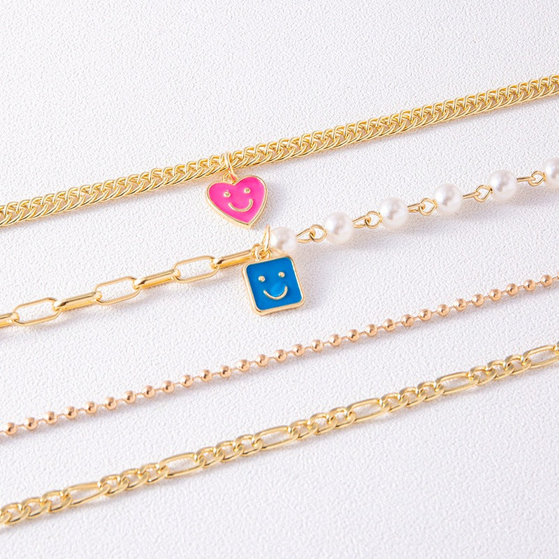 Email Smiley-Gesicht Anhänger Perlenkette Boho Gold Mehrschichtige Grobe Kette Statement Halsketten Choker für Damen
