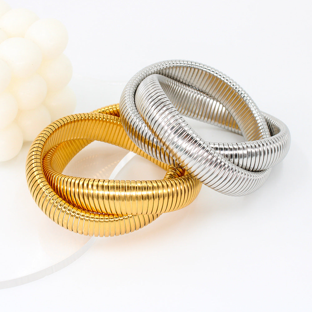 Edelstahl Elastisches Doppelring-Armband Schlangenförmig Titan