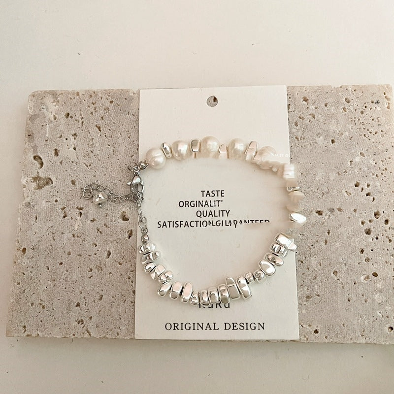 Design Sense Niche Beaded Cold Wind OT Buckle Pearl Bracelet