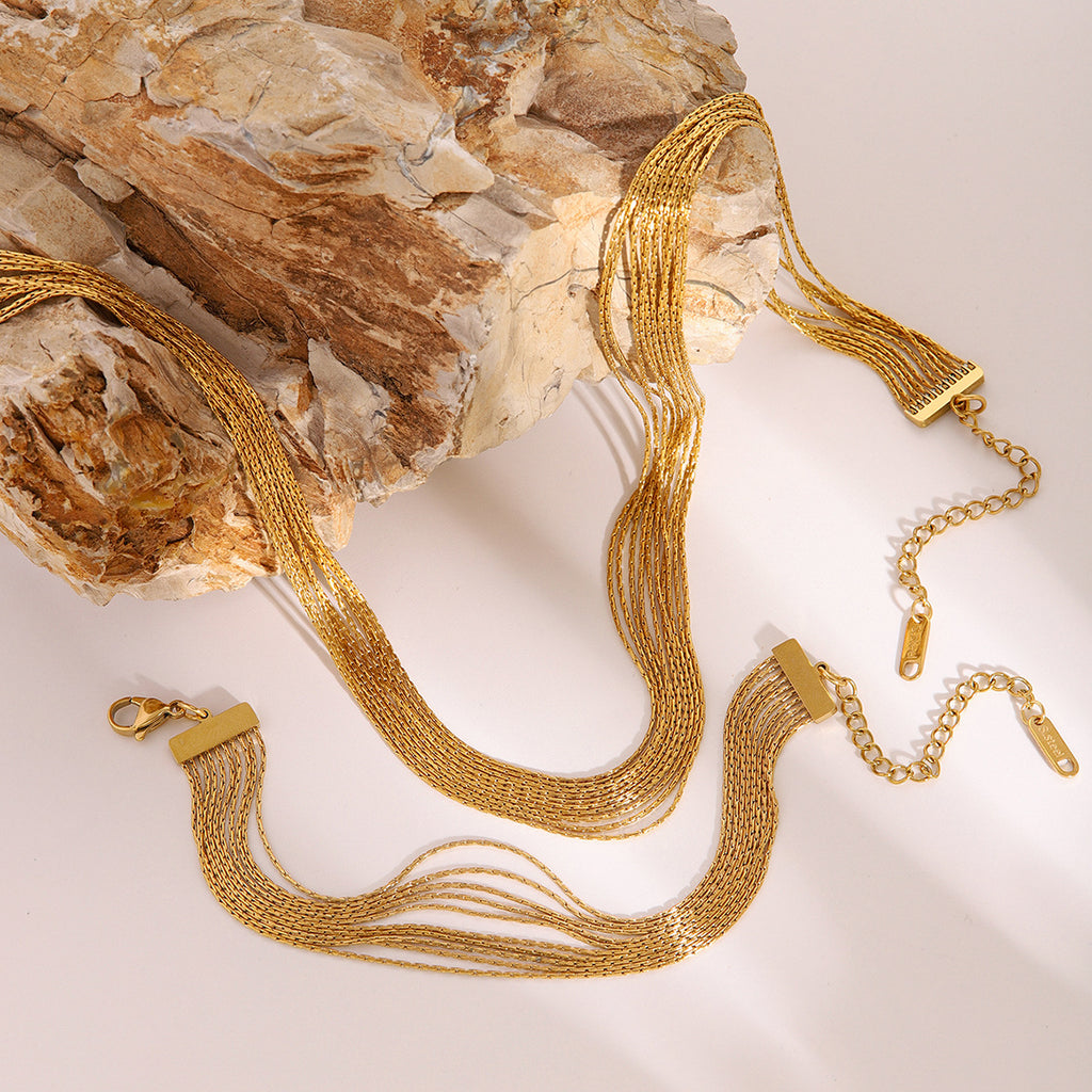 Pulsera Doble Multicapa de Acero Inoxidable Estilo Europeo y Americano