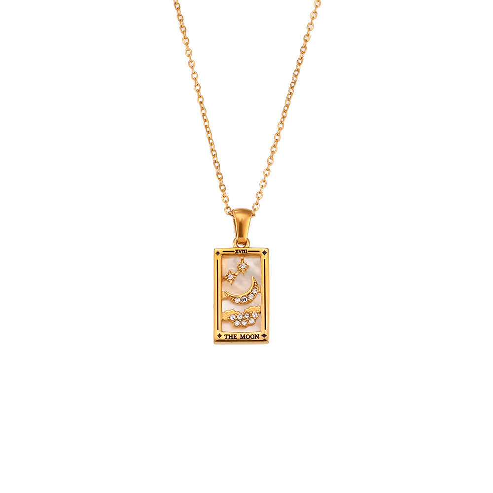 Retro beliebte Anhängerkette aus Edelstahl mit rechteckigem Drip-Zirkon-Tarot-Design