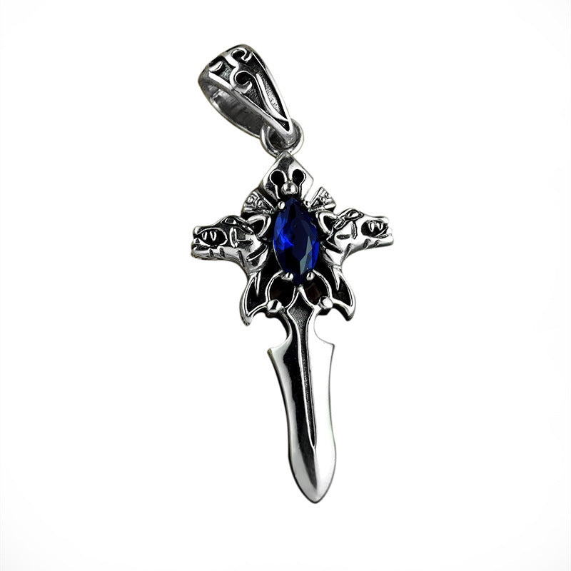 S925 Silber Vintage Kreuz Halskette Herren Persönlichkeit Anhänger