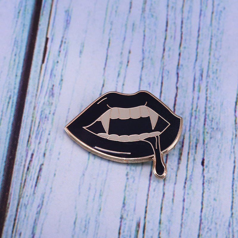 Schwarze Mode Kreativer Horror Lippen Brosche