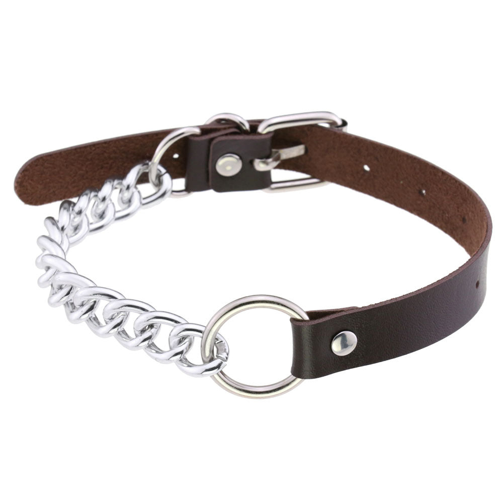Collar gargantilla de cuero con aro y anilla en O