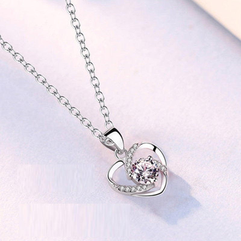 Heart Shaped Sterling Silver Necklace Earring Combination Suit