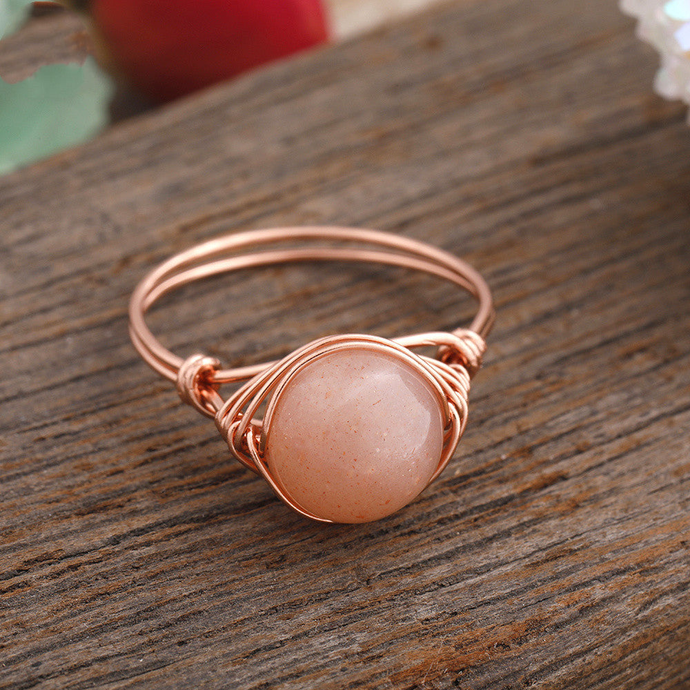 Anillo hecho a mano con una sola cuenta de piedra, joyería para damas