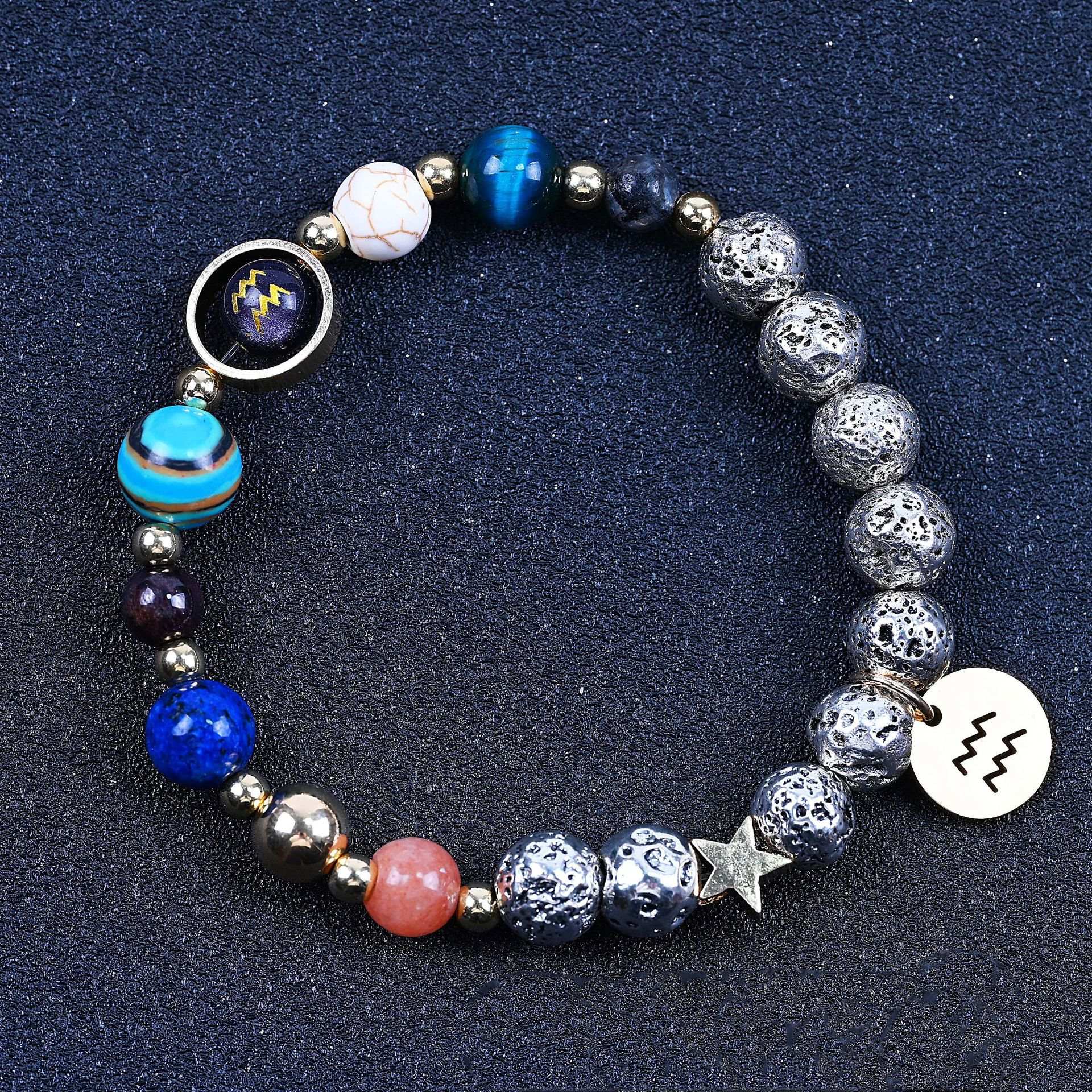 Twelve Constellation Blue San Lettering Bracelet Antique Silver Volcanic Stone Bracelet