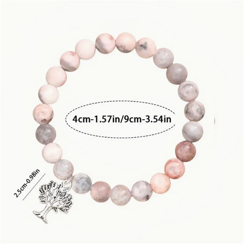 Moda Piedra Natural Rosa Roja Cebra Árbol de la Vida Regalos Pulsera Hermanas Mayor y Pequeña Joyería de Cumpleaños Pulsera para Niñas Regalo para Niña Niño