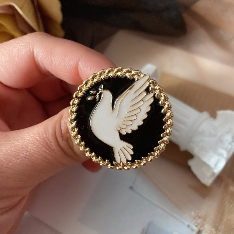 Broche de Esmalte en Gota de Aceite Paloma de la Paz Literatura Vintage para Mujer