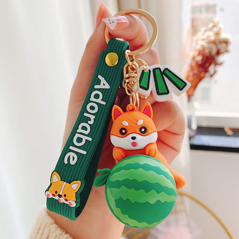 Llavero de dibujos animados de Shiba Inu con fruta linda