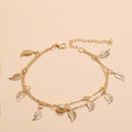 Frosted Round Beads, Small Leaves And Tassel Feet With Double-layer Anklets