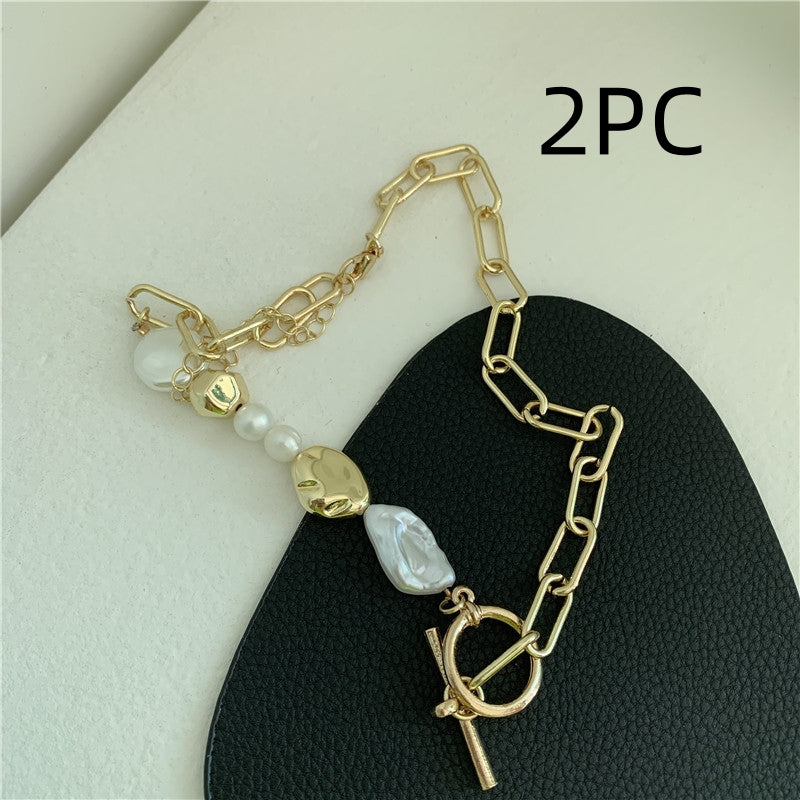 Metal Chain Clasp Pearl Necklace for Women