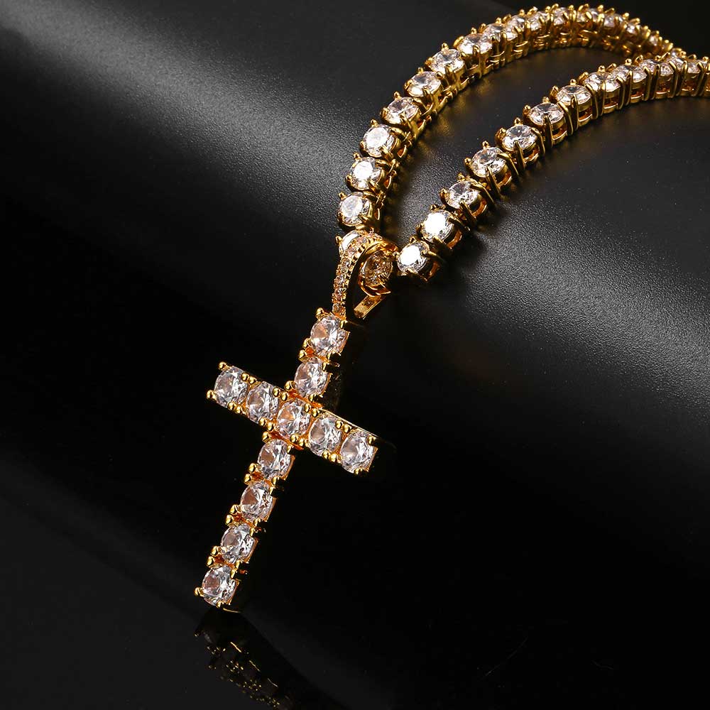 Massiver großer Kreuzanhänger Mikro-besetztes Hip-Hop-Collier