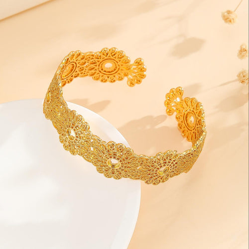 1 Stück Luxus-Armband Gold, ausgehöhltes Spitzenblumendesign, Hochzeitsschmuck Gold