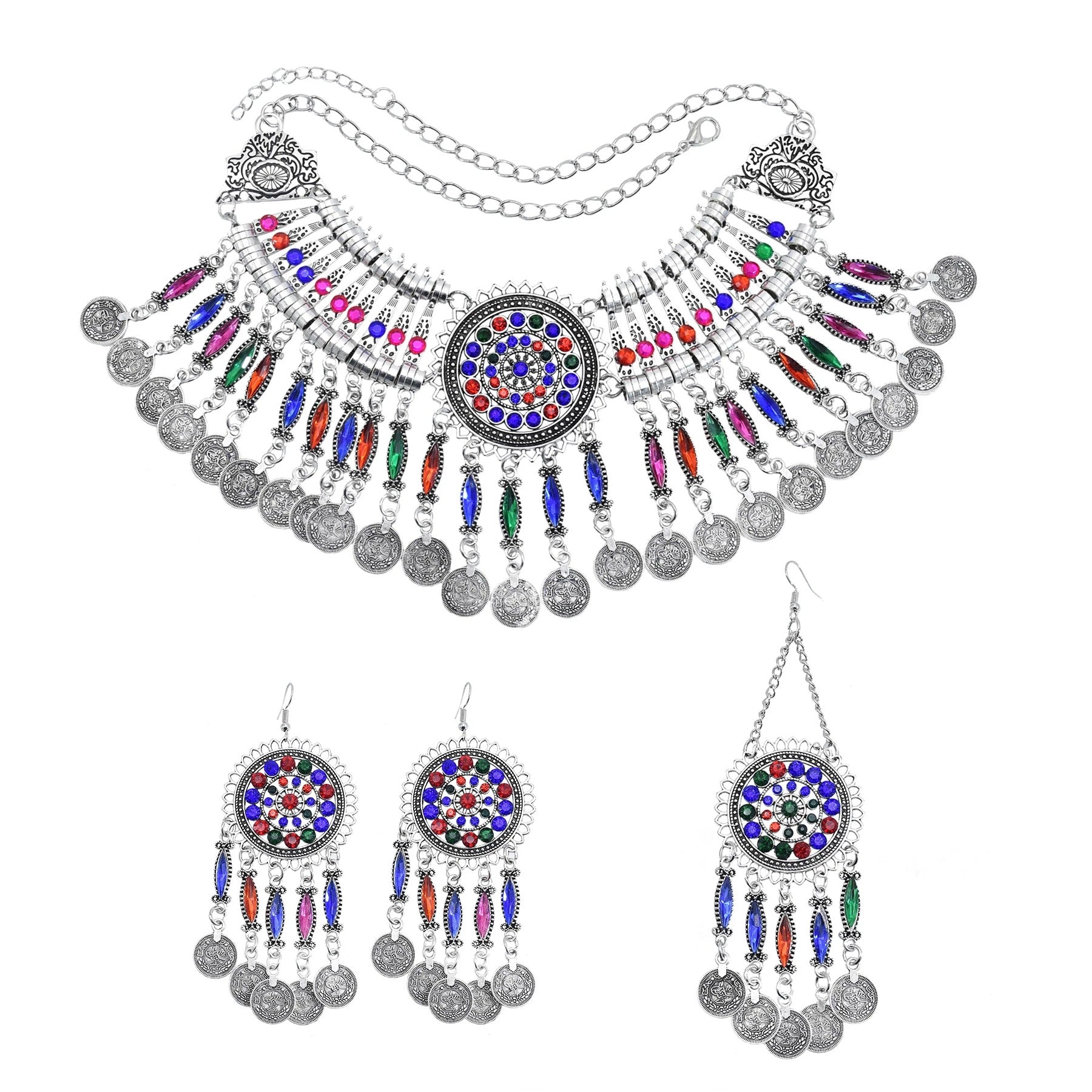 Boho Vintage Halskette Ohrringe Tiara Set