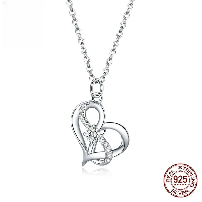 Herzförmige Hohl-Halskette mit Zirkonia-Einlage aus S925 Silber